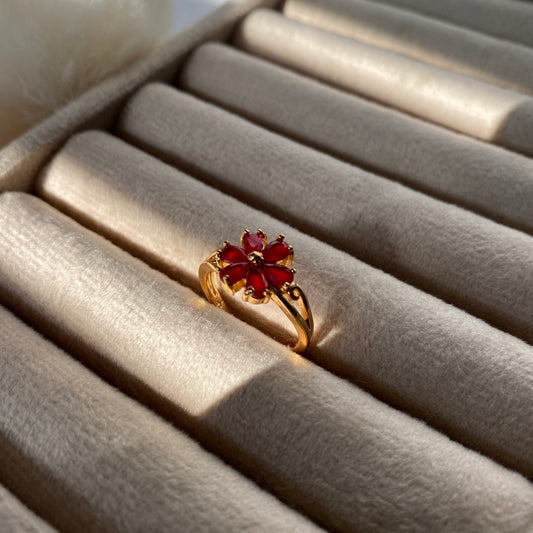 Dainty Floral Crystal Gold Plated Rings for Women