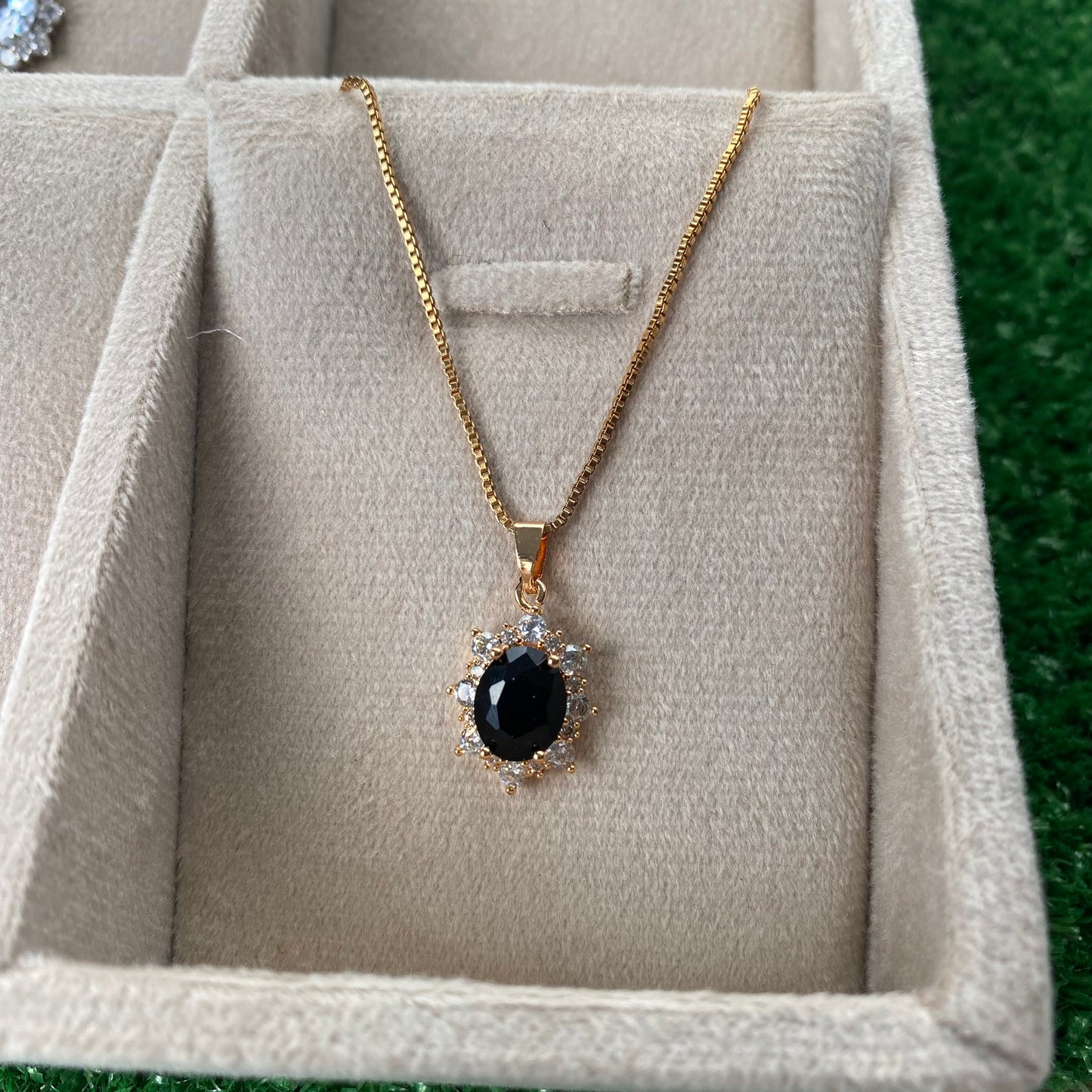 Royal Gold Plated Onyx Black Halo Necklace