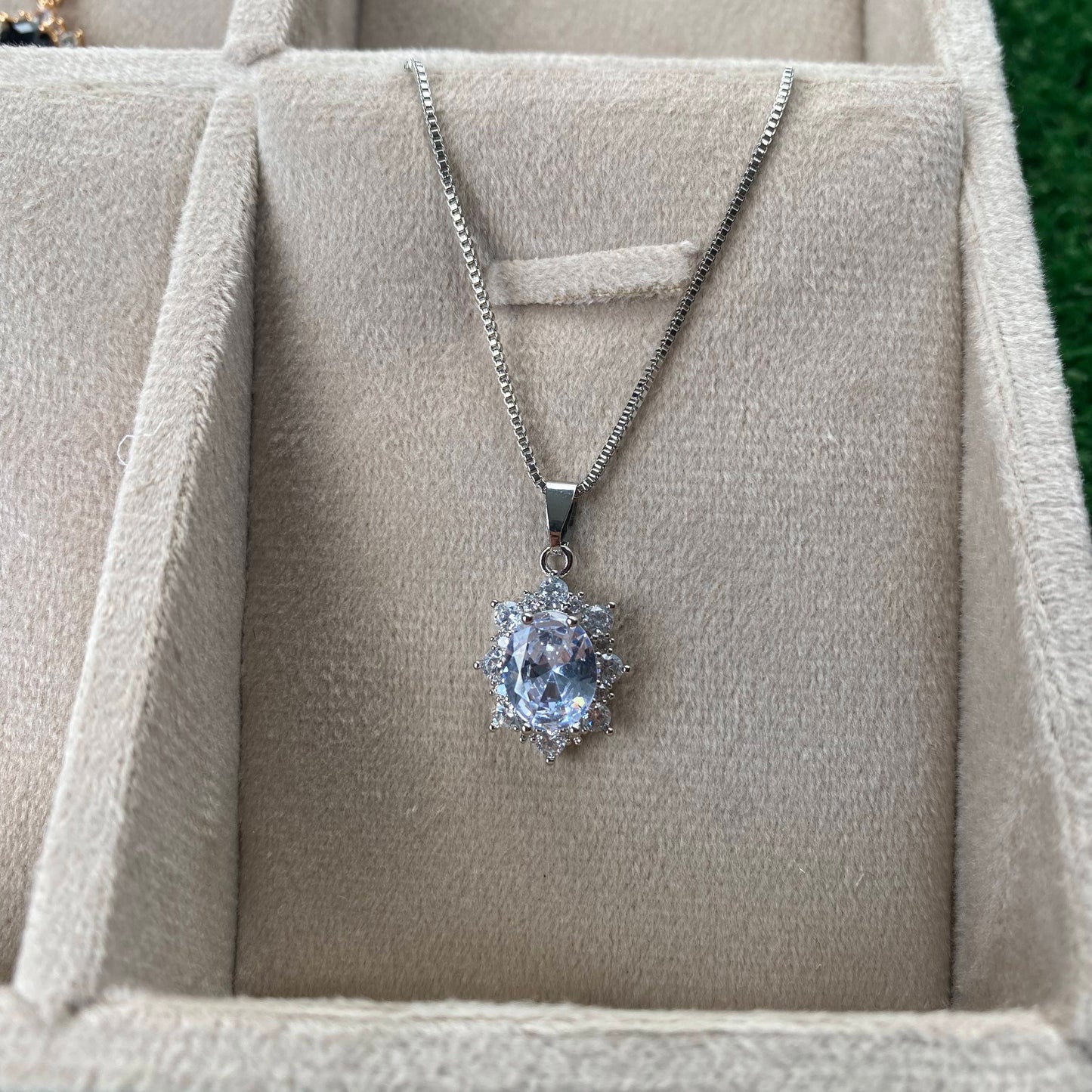 Royal Silver Plated Aquamarine Crystal Necklace