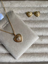 Heart White Crystal Pendant Necklace And Earrings Set