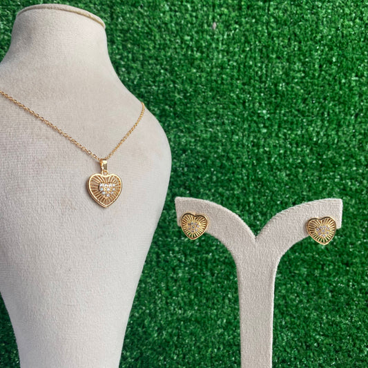 Heart White Crystal Pendant Necklace And Earrings Set
