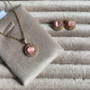 Luxury Rose Round Crystal Halo Pendant Necklace Set