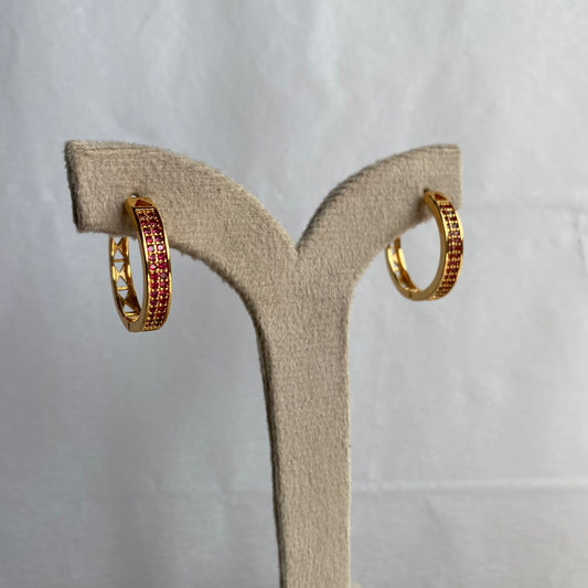 Ruby Crystal Filigree Hoop Earrings
