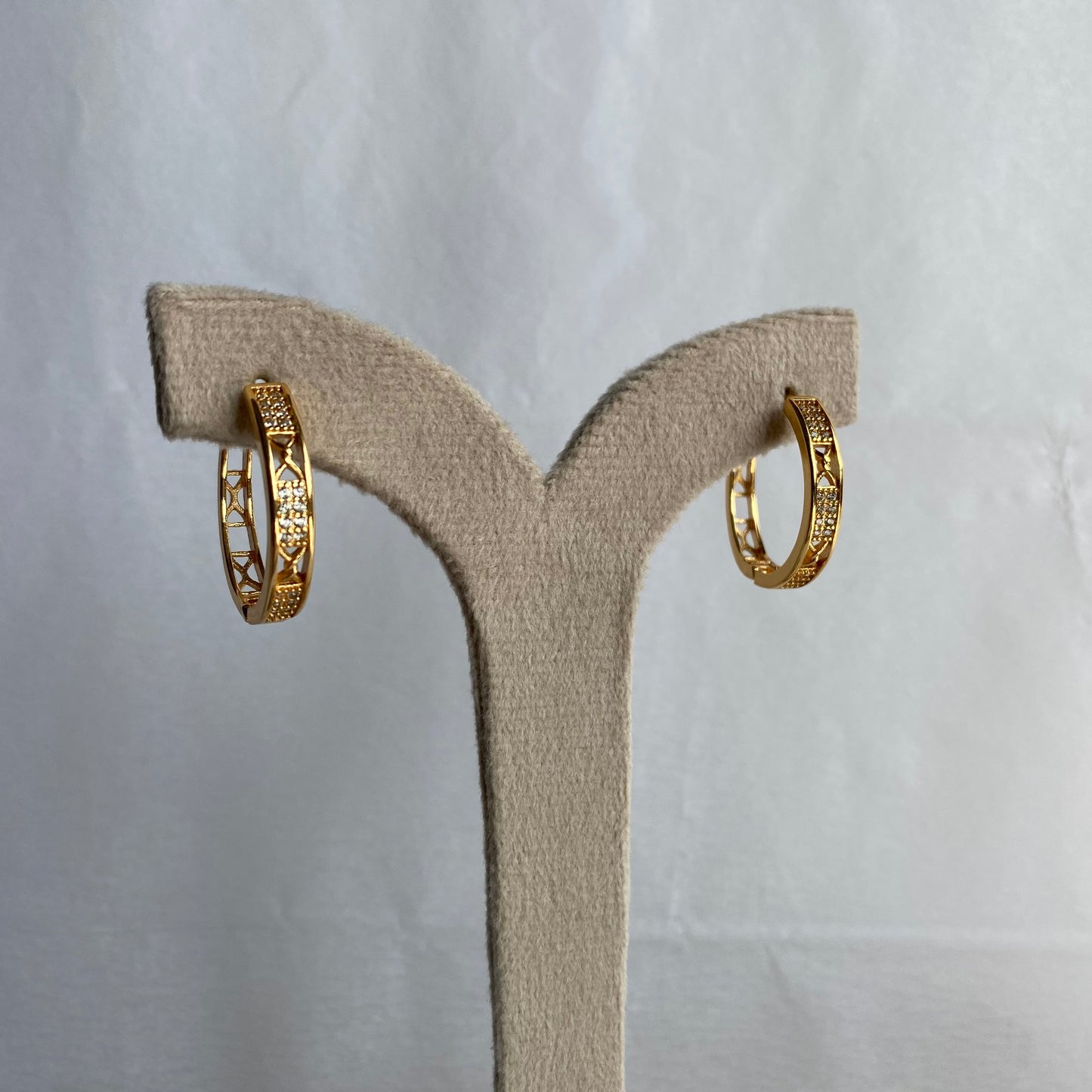 Gold Plated Crystal Filigree Hoop Earrings