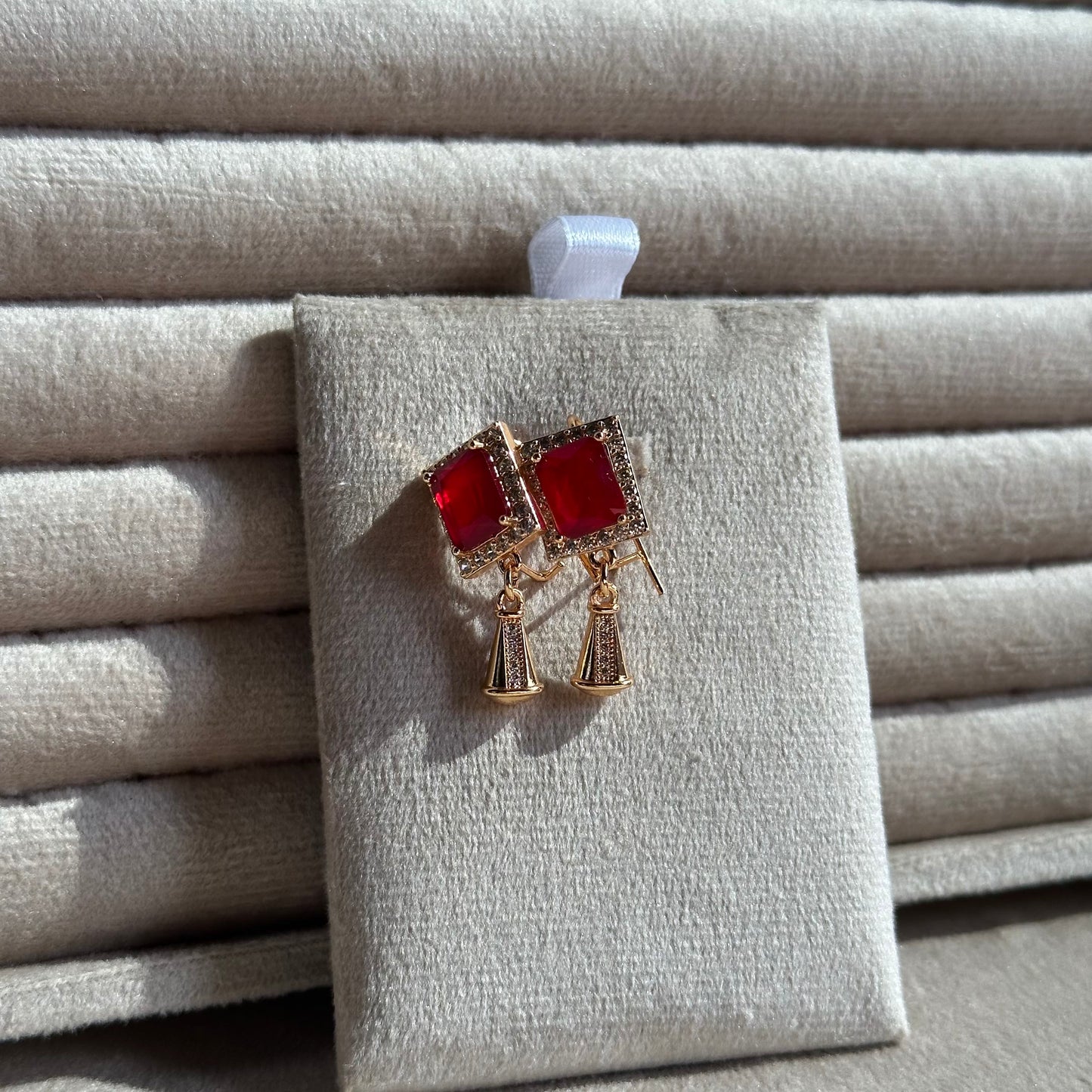 Ruby Square Stone Geometric Drop Earrings
