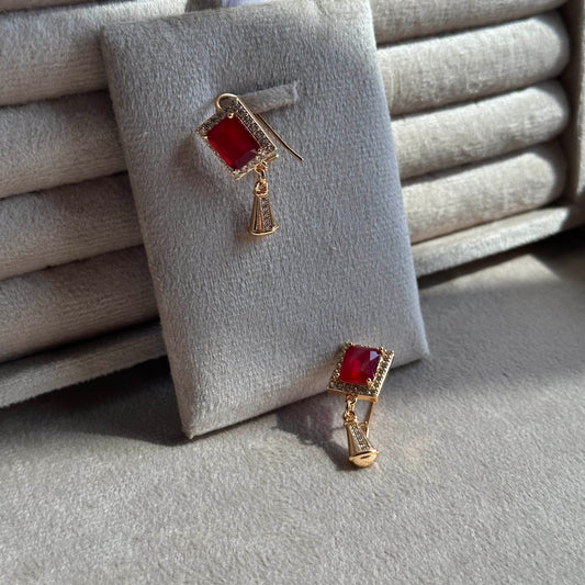 Ruby Square Stone Geometric Drop Earrings