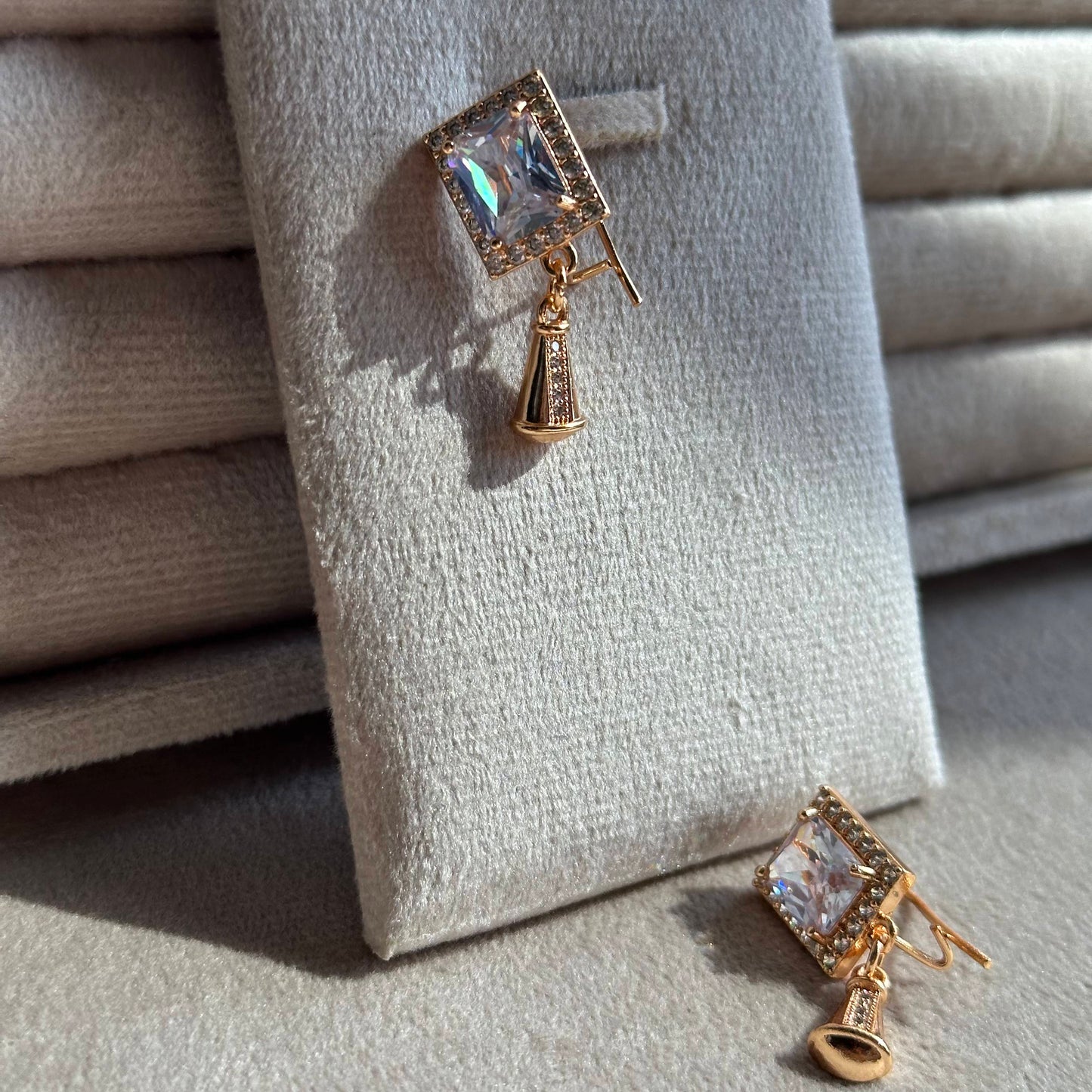 Crystal Square Stone Geometric Drop Earrings