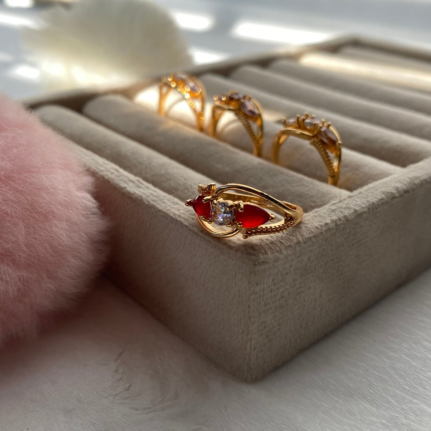 Elegant Gold Plated Ruby Stone Ring for Women