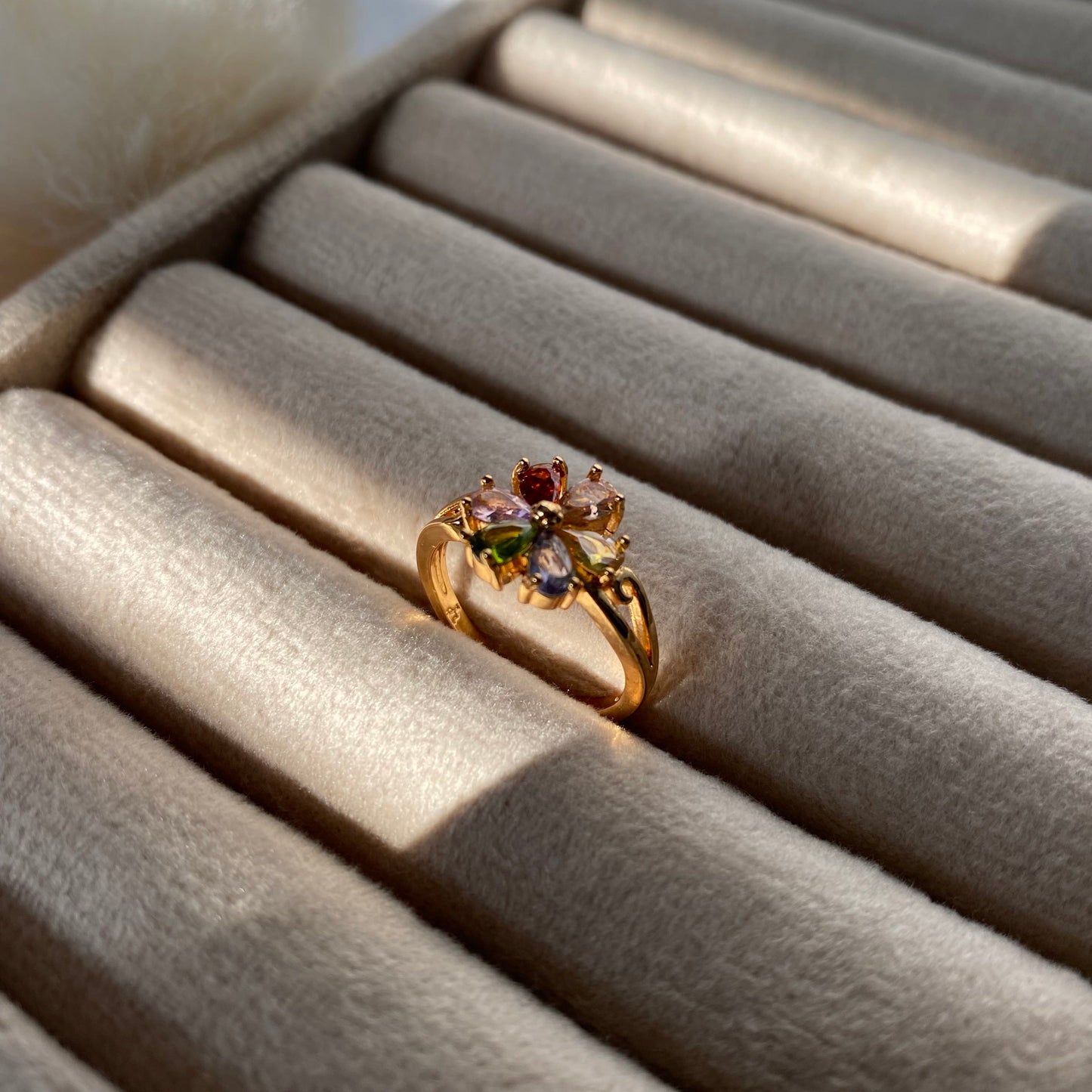 Dainty Floral Crystal Gold Plated Rings for Women