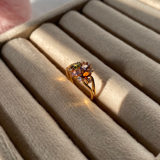 Gold Plated Floral Crystal Statement Rings for Women