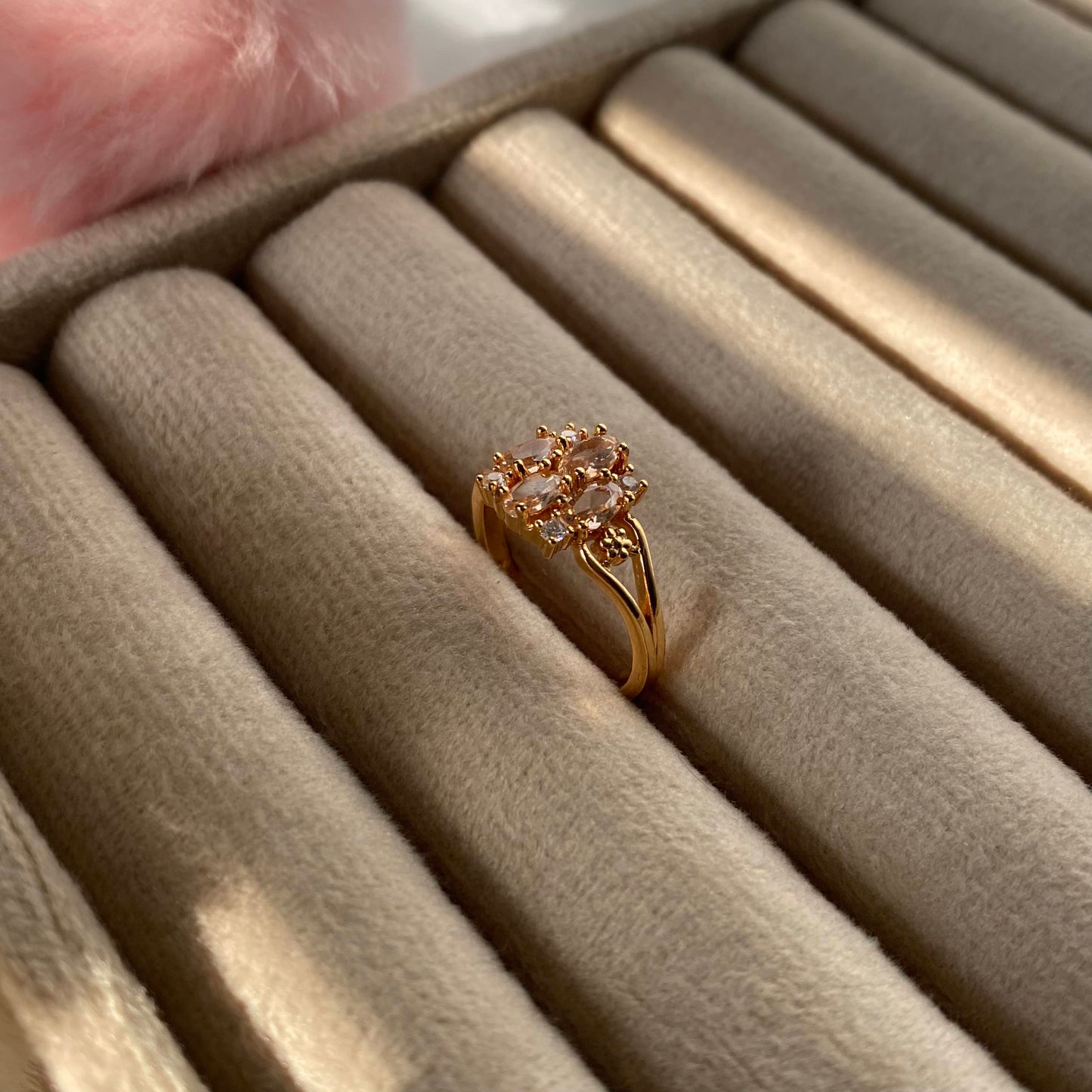 Gold Plated Floral Crystal Statement Rings for Women