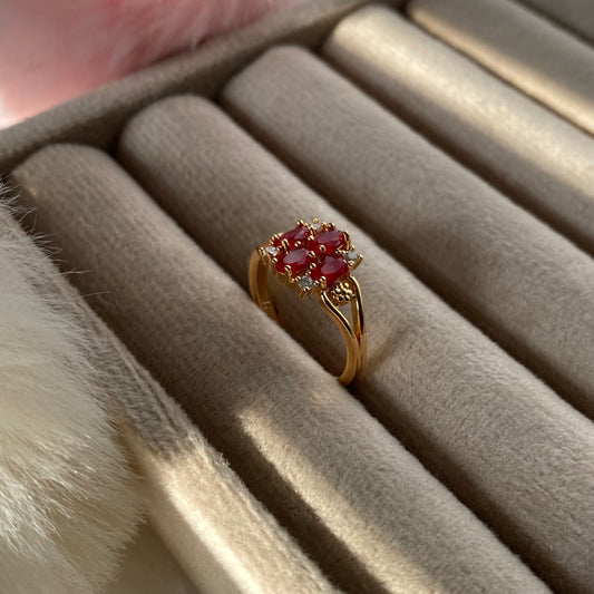 Gold Plated Floral Crystal Statement Rings for Women