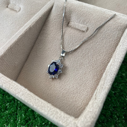 Royal Silver Plated Sapphire Blue Halo Necklace