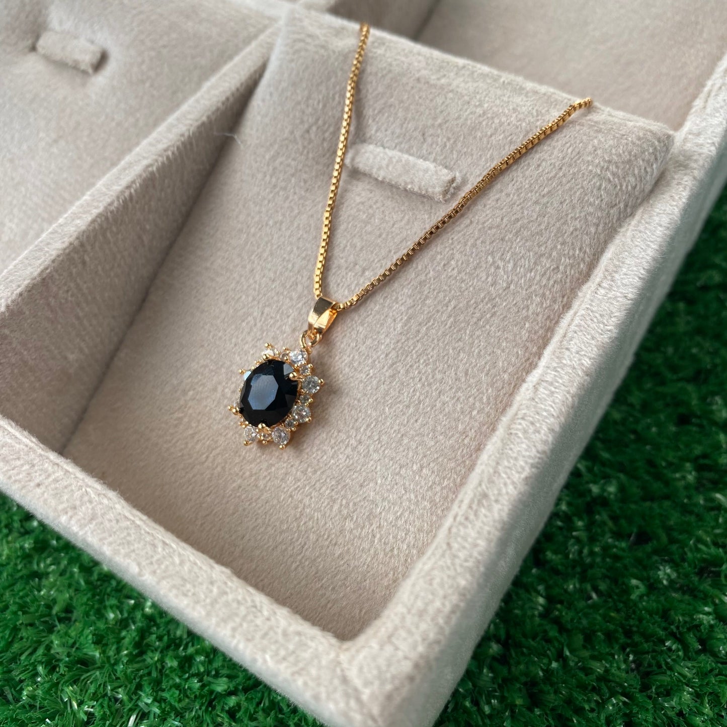 Royal Gold Plated Onyx Black Halo Necklace