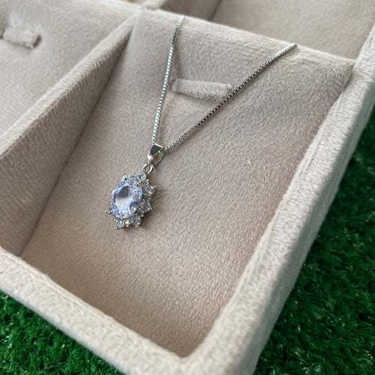Royal Silver Plated Aquamarine Crystal Necklace