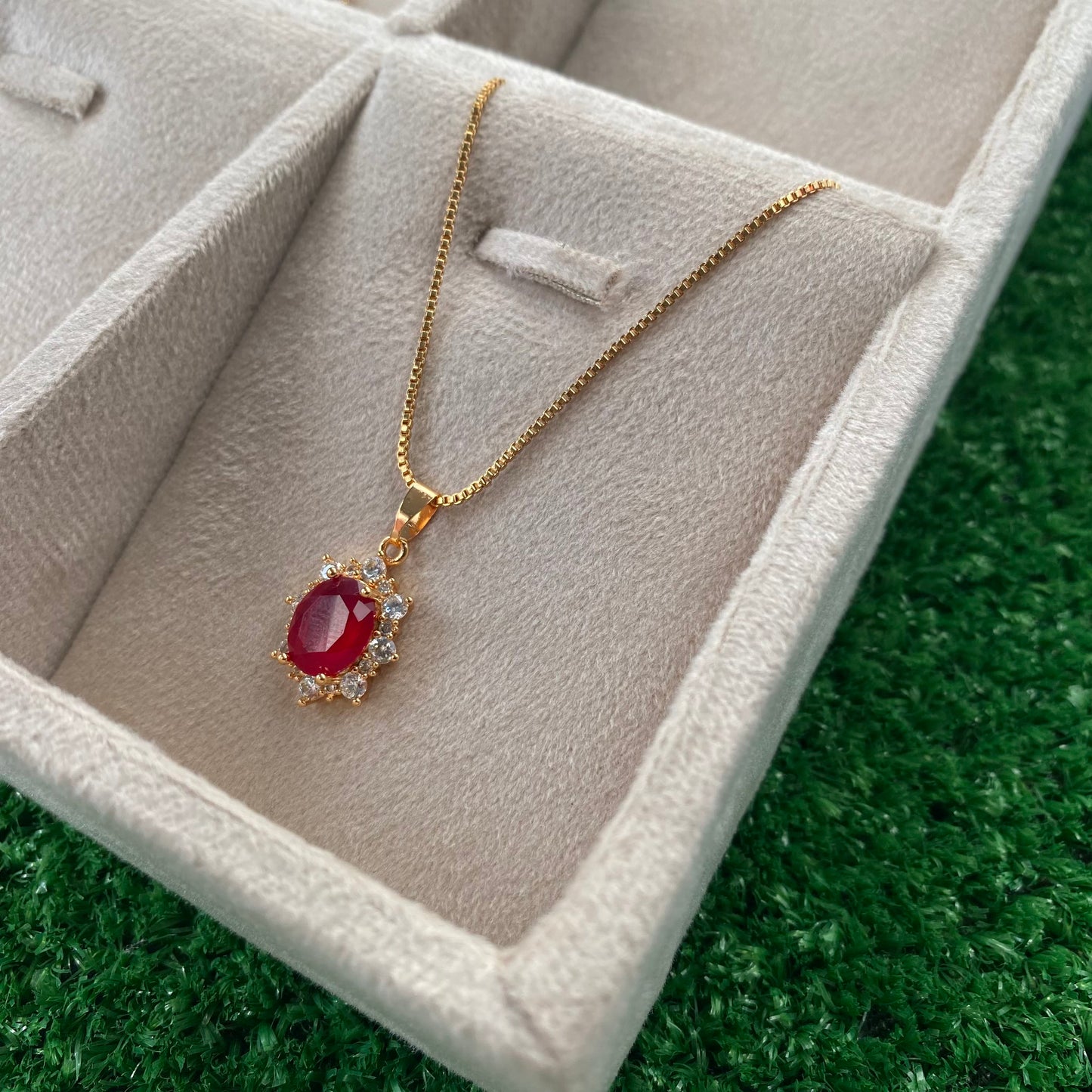 Royal Gold Plated Ruby Pendant Necklace