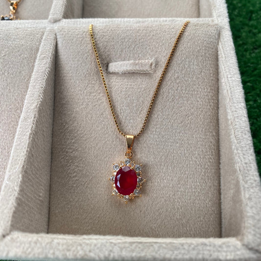 Royal Gold Plated Ruby Pendant Necklace