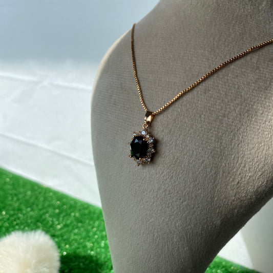 Royal Gold Plated Onyx Black Halo Necklace