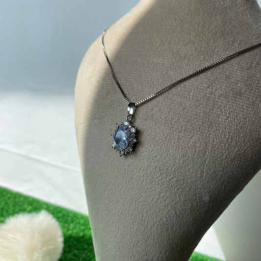 Royal Silver Plated Aquamarine Crystal Necklace