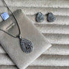 Elegant Silver Crystal Teardrop Necklace Earrings Set