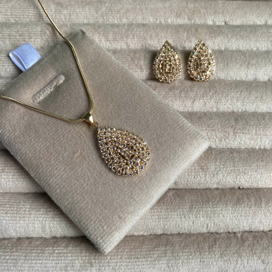 Zircon Teardrop Pendant Necklace And Earrings Set
