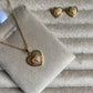 Heart White Crystal Pendant Necklace And Earrings Set