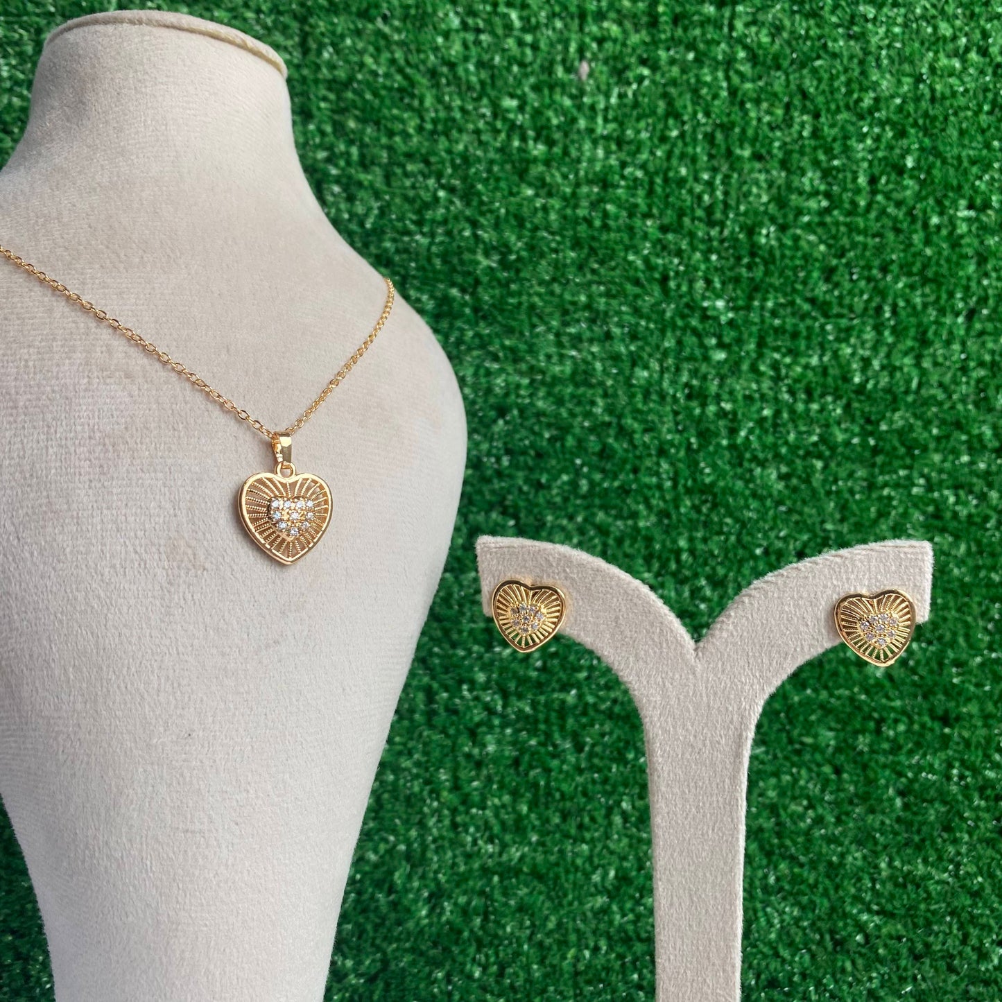 Heart White Crystal Pendant Necklace And Earrings Set
