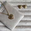 Heart Black Crystal Pendant Necklace And Earrings Set