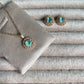 Luxury Turquoise Round Crystal Halo Pendant Necklace Set
