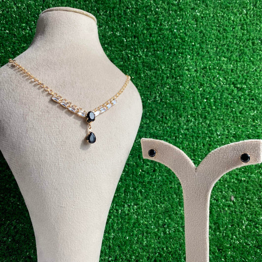 Luxury Onyx Floral Crystal Halo Pendant Jewelry Set