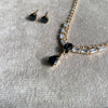 Luxury Onyx Floral Crystal Halo Pendant Jewelry Set