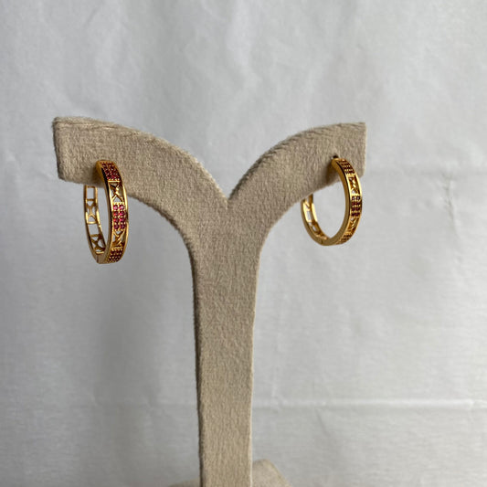 Ruby Crystal Filigree Hoop Earrings