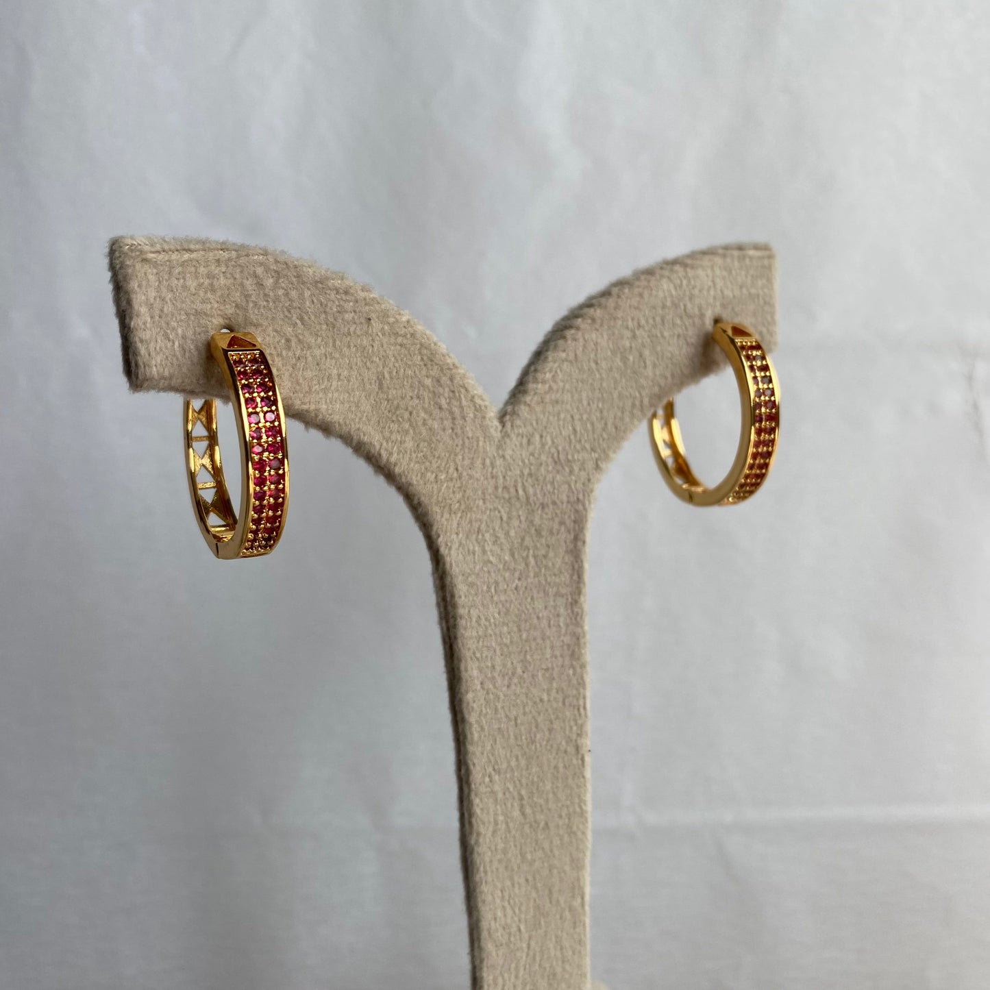 Ruby Crystal Filigree Hoop Earrings