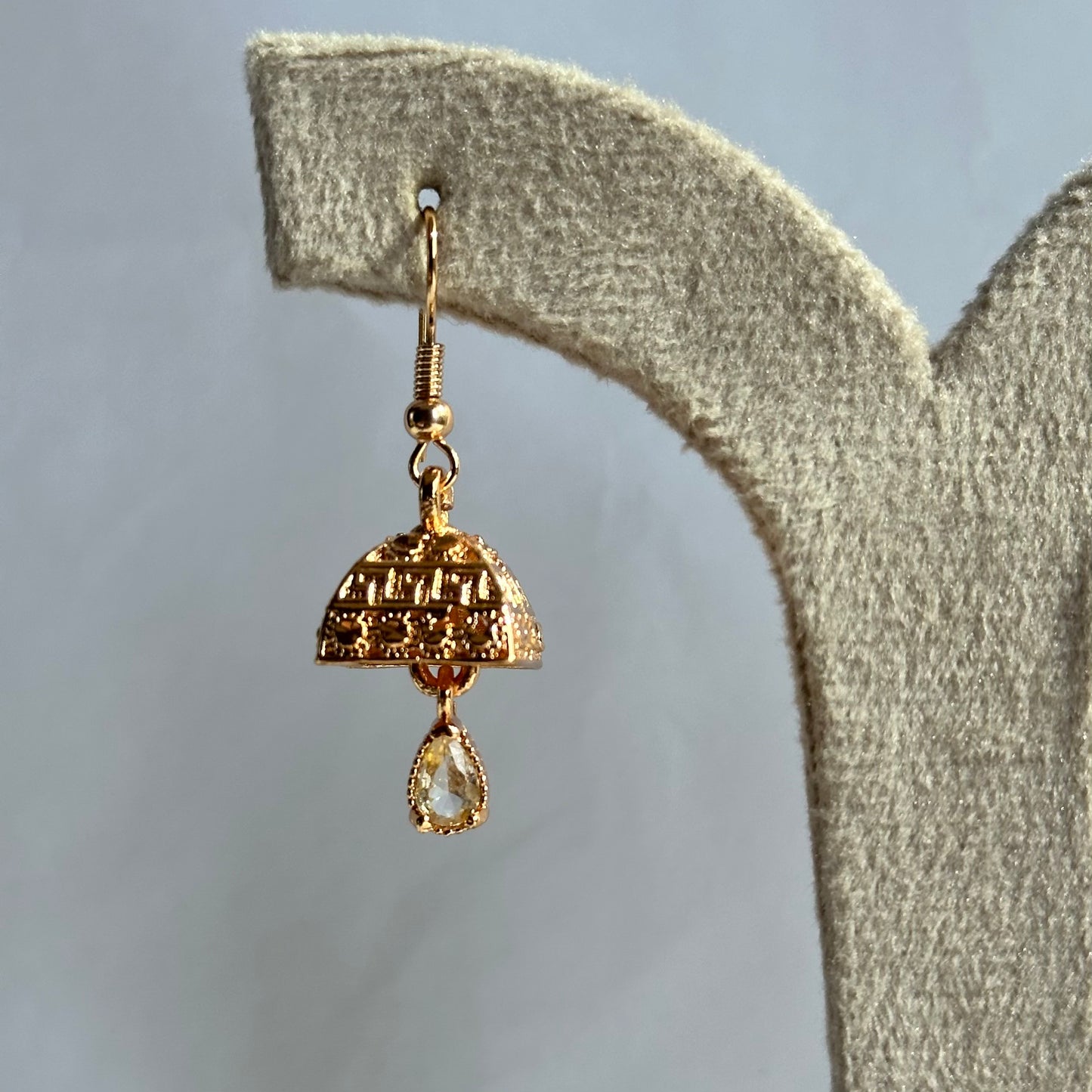 Intricate Gold Square Jhumka Stone Earrings