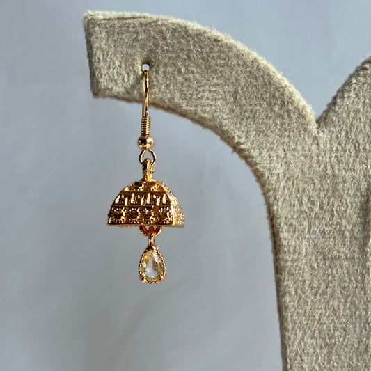 Intricate Gold Square Jhumka Stone Earrings