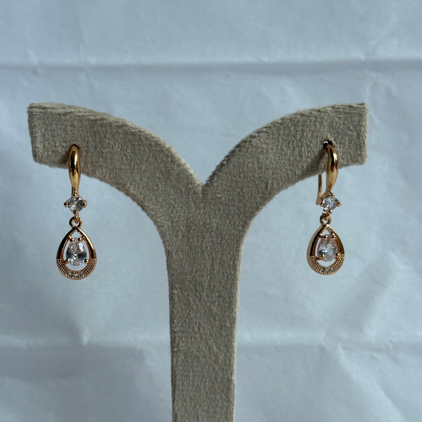 Gold Halo Teardrop Crystal Drop Earrings