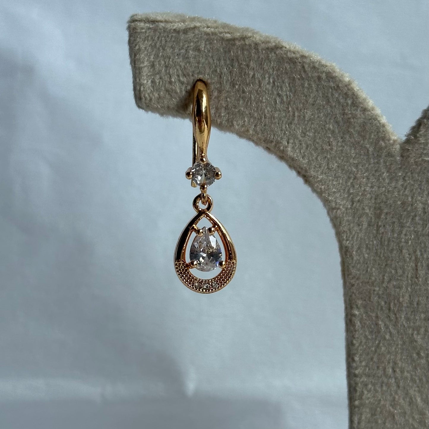 Gold Halo Teardrop Crystal Drop Earrings