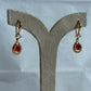 Gold Halo Teardrop Red Ruby Drop Earrings