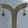 Gold Halo Teardrop Green Emerald Drop Earrings
