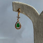 Gold Halo Teardrop Green Emerald Drop Earrings