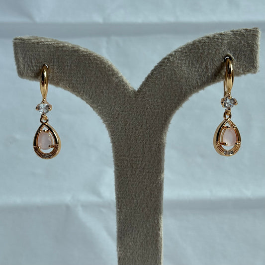 Gold Halo Teardrop White Stone Drop Earrings