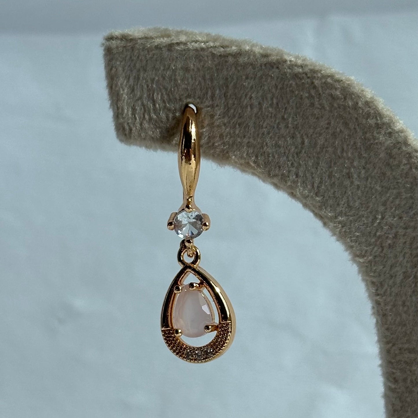 Gold Halo Teardrop White Stone Drop Earrings
