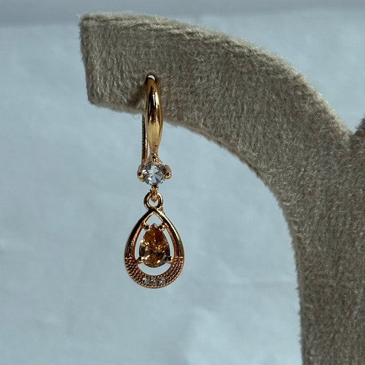 Gold Halo Teardrop Yellow Crystal Drop Earrings