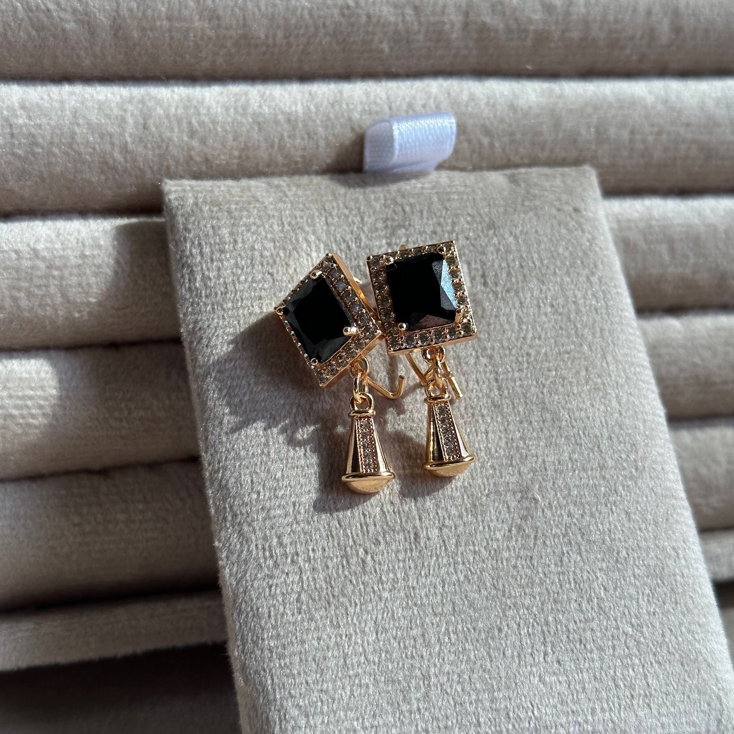 Black Square Stone Geometric Drop Earrings