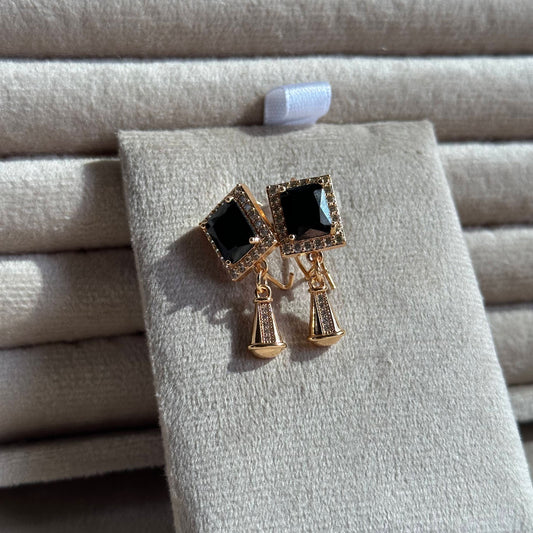 Black Square Stone Geometric Drop Earrings