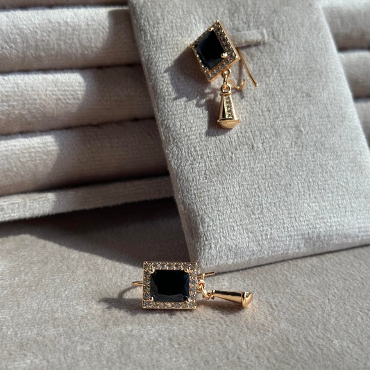 Black Square Stone Geometric Drop Earrings