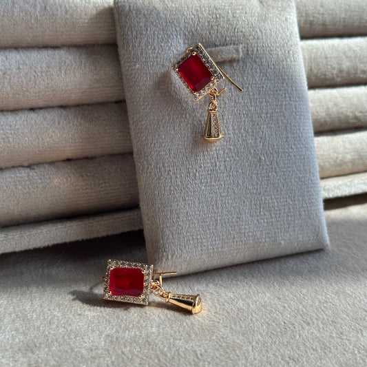 Ruby Square Stone Geometric Drop Earrings