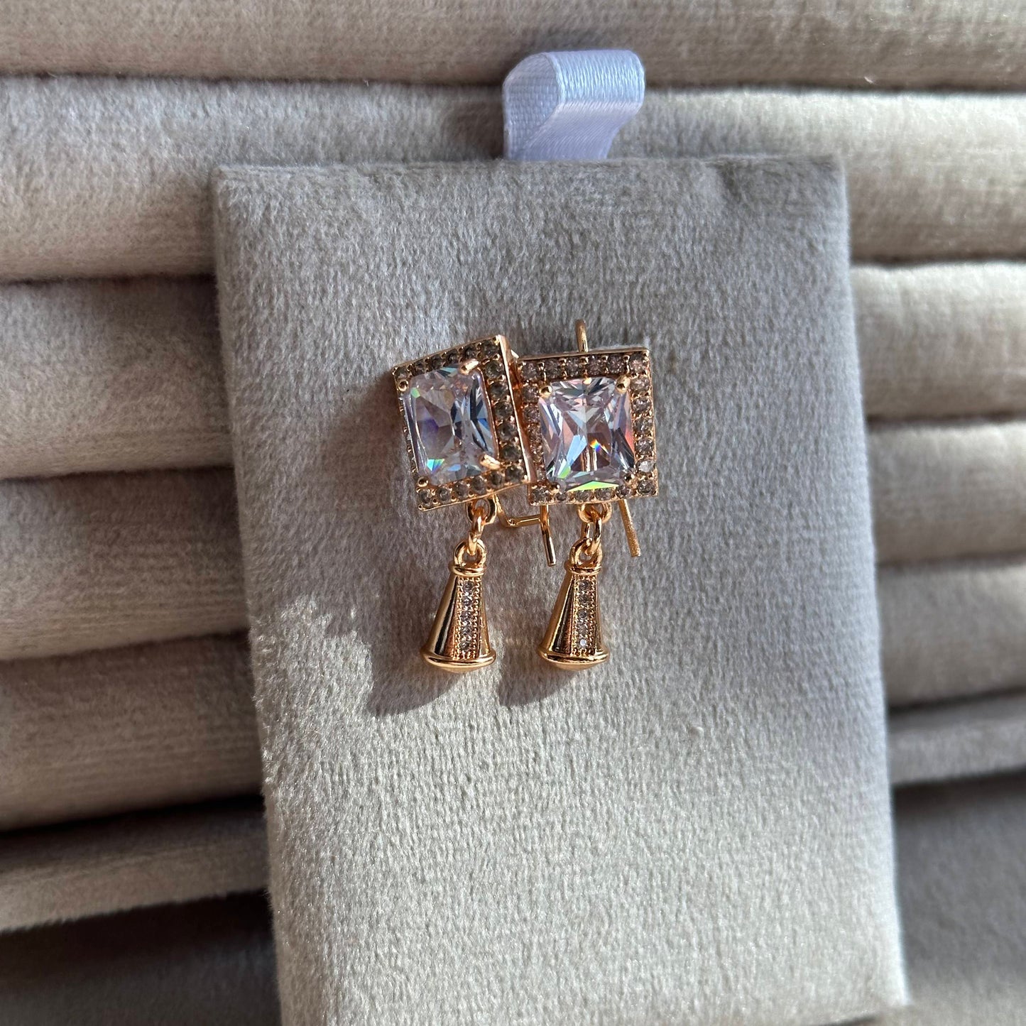 Crystal Square Stone Geometric Drop Earrings