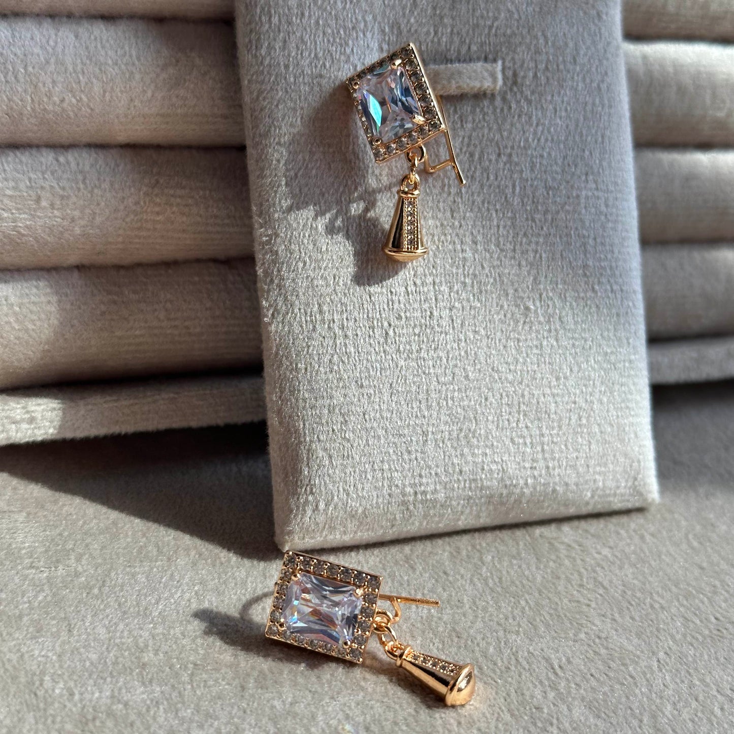 Crystal Square Stone Geometric Drop Earrings