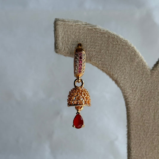 Elegant Rose Gold Black Stone Bali Jhumki